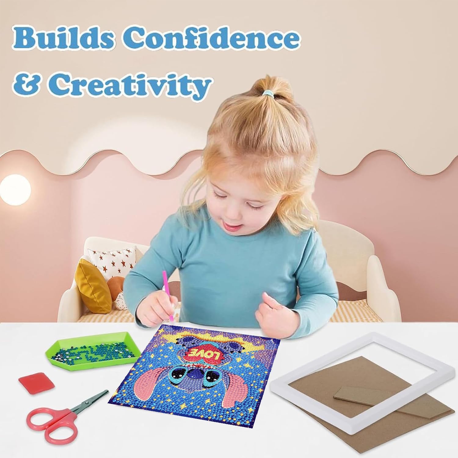 LWZAYS 4 Pack 5D Cartoon Diamond Painting Kits for Kids Beginners, Diamond Art Kit for Kids Ages 8-12, Mosaic DIY Full Round Drill Big Gem Art for Kid, Home Wall Decoration 6X6 inch (with Gift Box) image 3