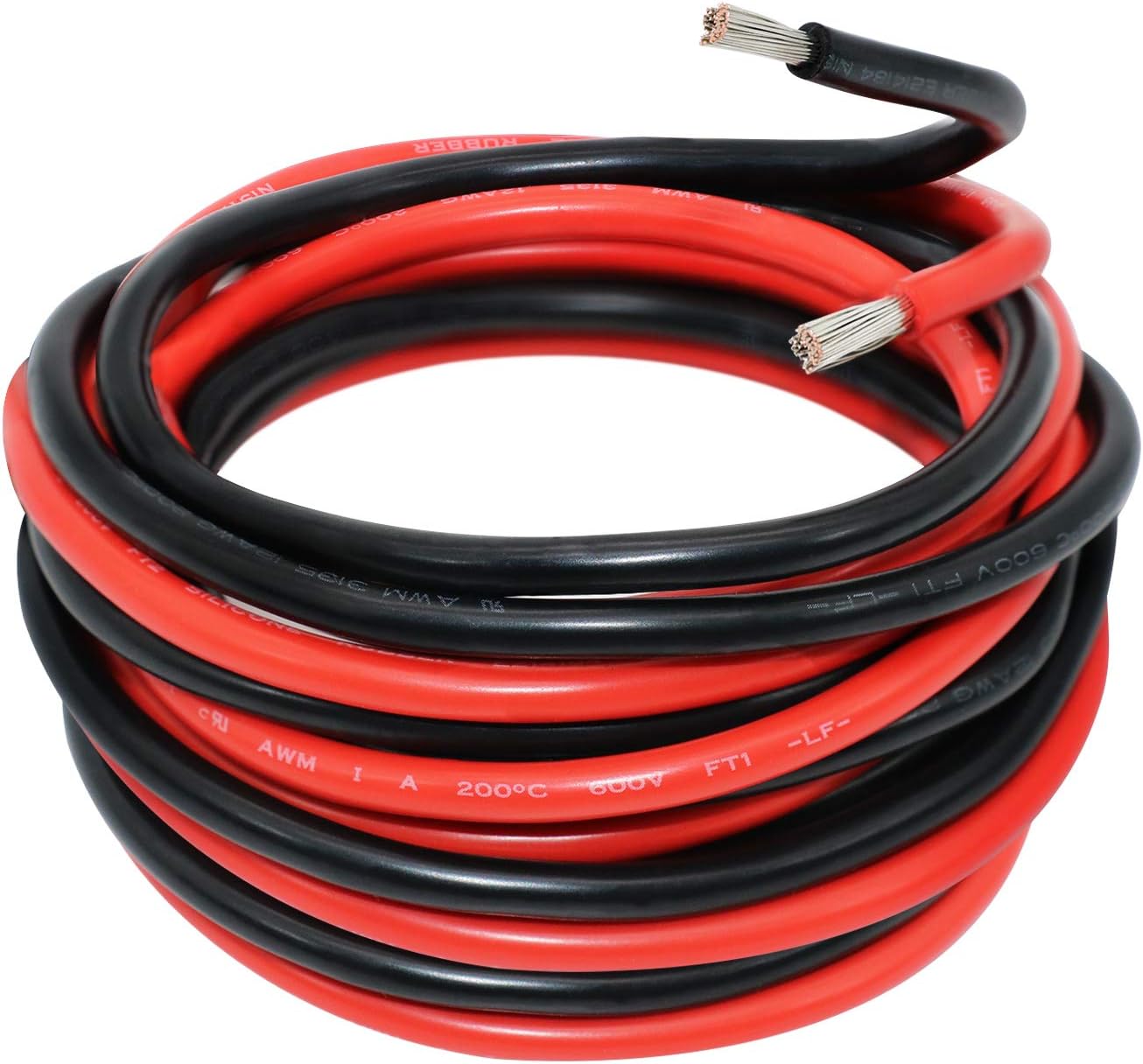 FIRMERST 12 Gauge High Temp Silicone Wire Stranded Tinned Copper UL-Listed (10 ft Black & 10 ft Red)