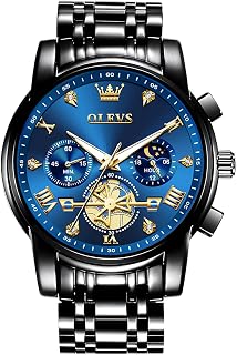 Men's Stainless Steel Chronograph Watch, Large Face Easy to Read Roman Numerals Diamond Accented Analog Dress Watches for Men, Elegant Waterproof Luminous Male Quartz Wristwatch
