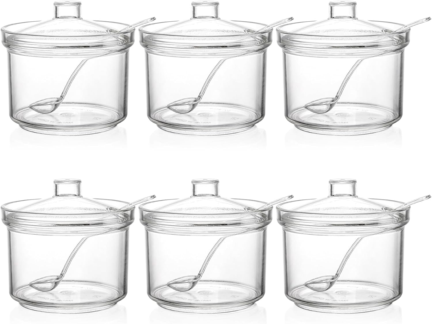 ZEAYEA 6-Pack Clear Acrylic Sugar Bowls with Lids & Spoons - 14oz Condiment Pots for Kitchen, Coffee Bar, Spices, Salt