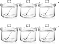 ZEAYEA 6-Pack Clear Acrylic Sugar Bowls with Lids & Spoons - 14oz Condiment Pots for Kitchen, Coffee Bar, Spices, Salt
