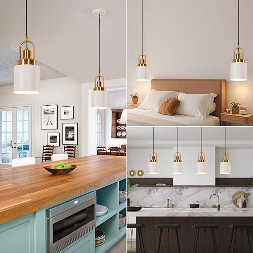 Miniatura 3 de Lámpara colgante cilíndrica blanca moderna de 5.11 pulgadas de diámetro, adecuada para isla de cocina, fregadero, comedor, dormitorio, pasillo,
