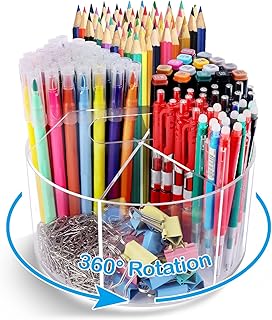 Acrylic Pen Holder Pencil Organizer, 360-Degree Rotating Pencil Holder, Crayon Holder Organizer for Kids Marker Holder Cad...