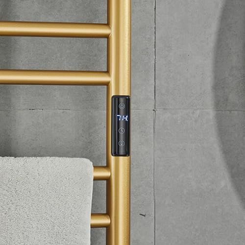 Miniatura 4 de Calentador eléctrico de toallas radiador con temporizador integrado dorado, 140 W montado en la pared e independiente toallero calefactable con 11