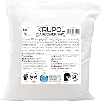 Krupol Carbomer 940 Powder Exclusive Factory Outlet Best For Cosmetics Making, Soap Making, DIY Cosmetics Makings,Ultrasonic Gel Making (500 Gram)