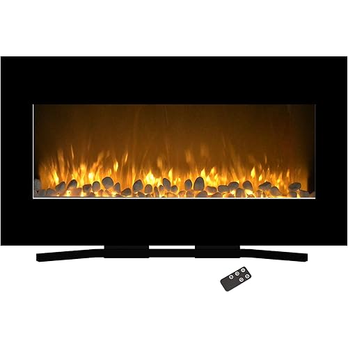 Northwest 36-Inch Wall Mounted Electric Fireplace - Modern Fireplace with Floor Stand, Remote, and Adjustable Heat and Brightness (Black)