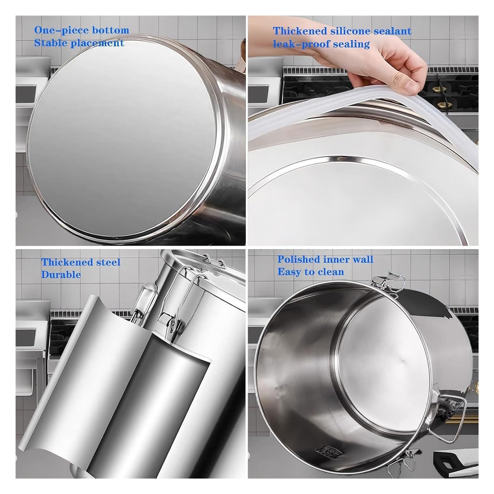 Contenitore ermetico in Acciaio Inox 304 per dispensa da Cucina | Contenitore ermetico in acciaio inossidabile 304 con coperchio sigillante ideale per farina di riso e cereali