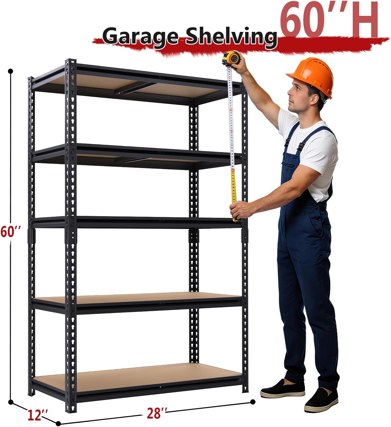 Heavy Duty Garage Shelving,5-Tier Metal Storage Shelves,2400LBS Shelving Unit,Adjustable Shelving Rack, Standing Shelf Units for Garage Storage Warehouse,28''×12''×60'' - Image 3