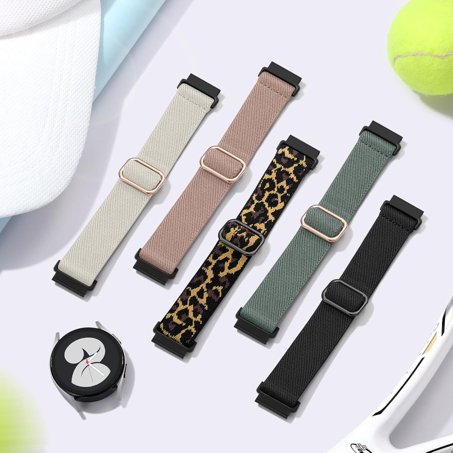 Lerobo 5 Pack Stretchy Bands Compatible with Samsung Galaxy Watch 7 6 5 4 FE Band 40mm 44mm 45mm/Watch 6 4 Classic 4 42mm 46mm 43mm 47mm/Active 2,20mm Soft Nylon Solo Loop Band Elastic Strap - Image 7
