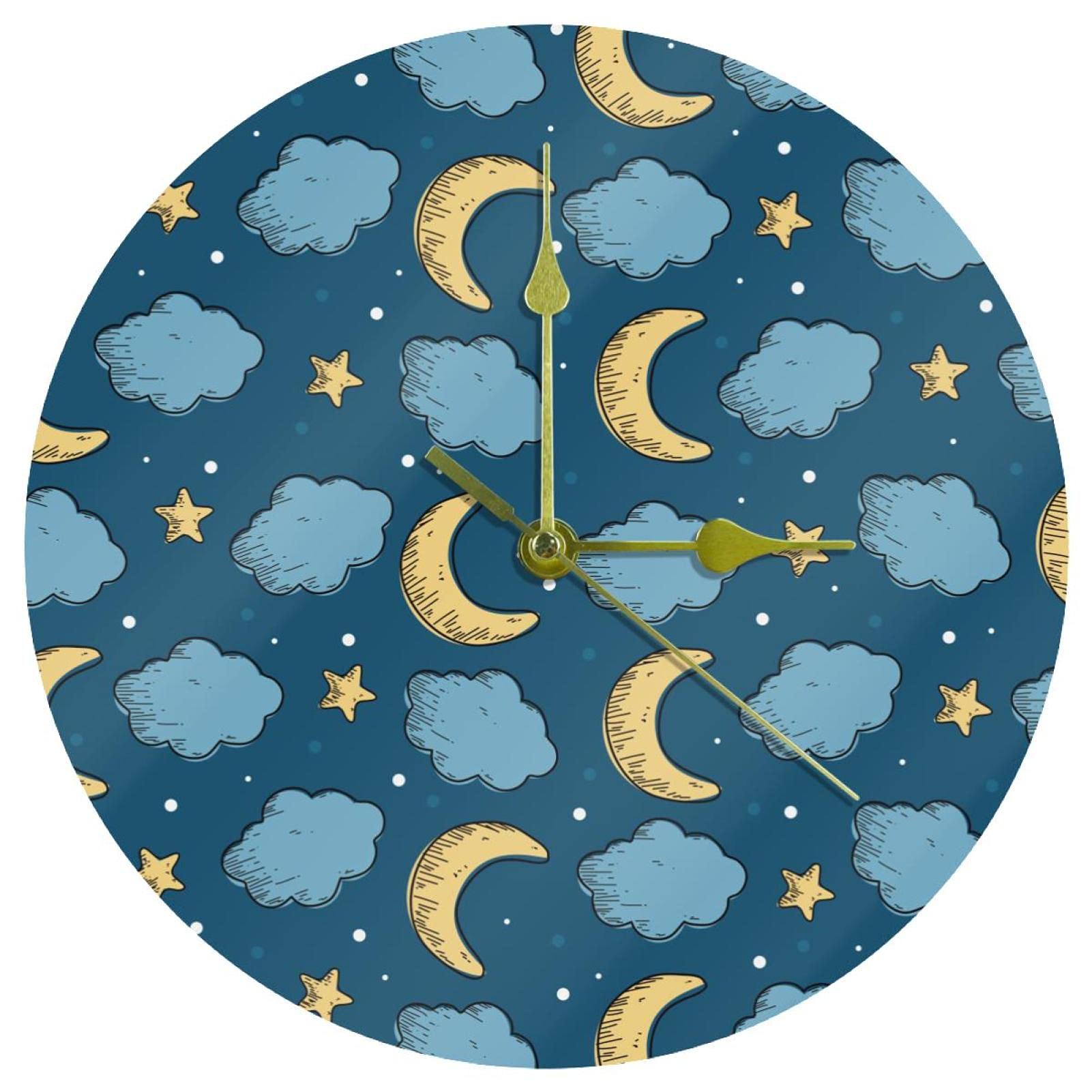 Horloge murale en acrylique lune de 24 cm pour décorer un salon moderne
