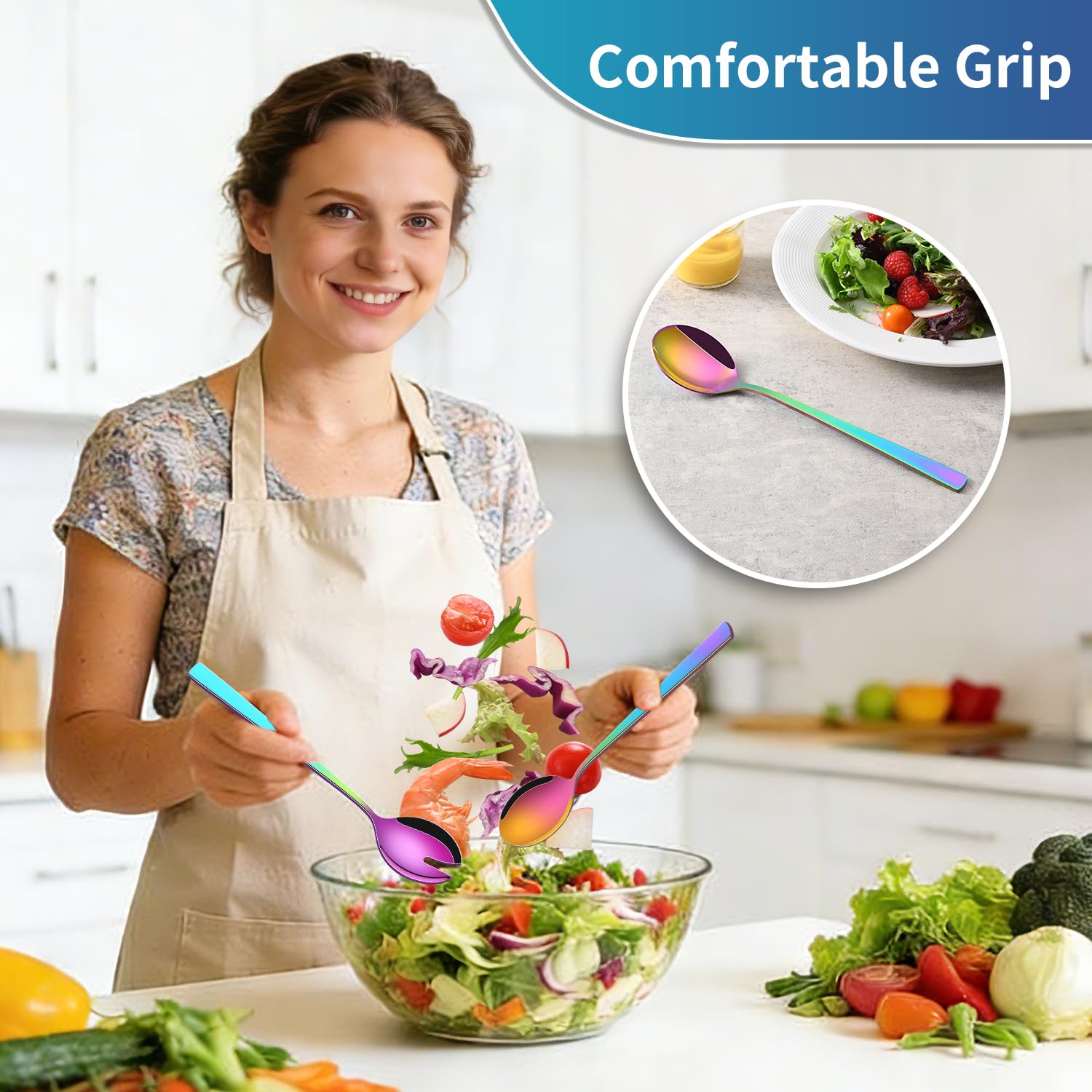 Rainbow Salad Servers - Set of 2 Stainless Steel -4 Rainbow Salad Servers - Set of 2 Stainless Steel -4