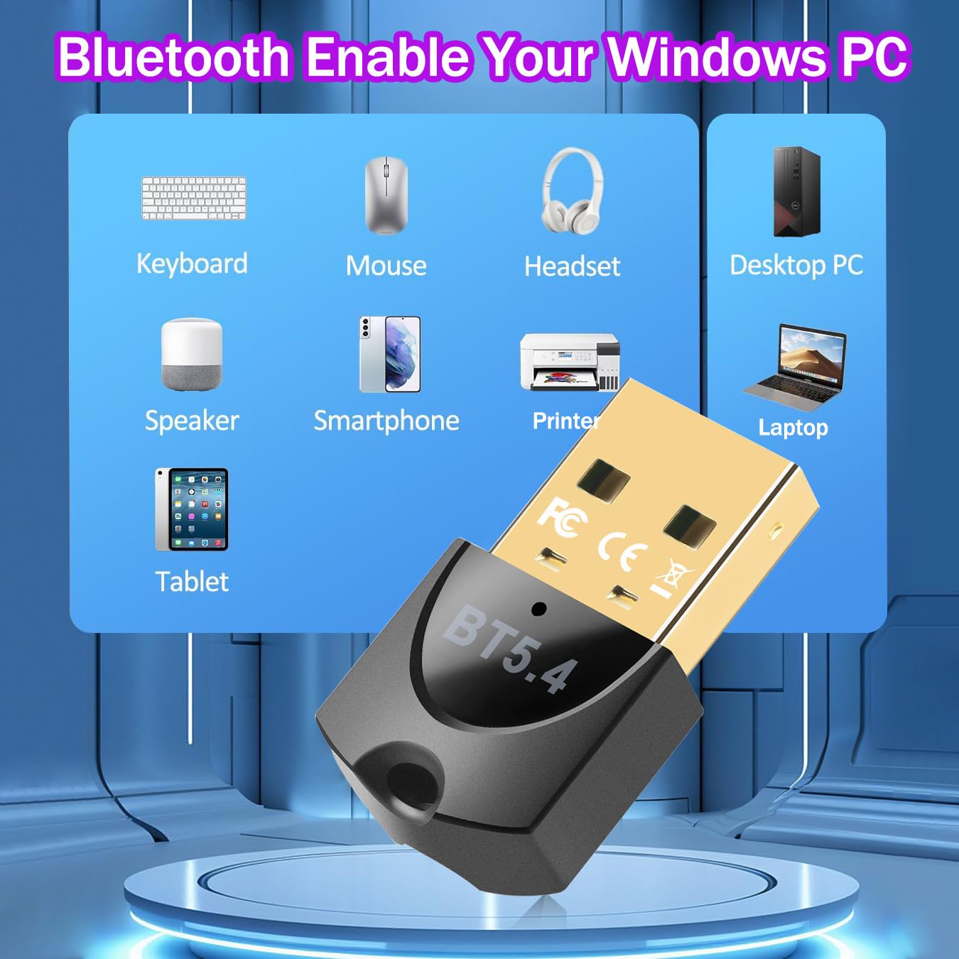 Dongle Bluetooth 5.4 USB - Adaptateur Pour PC Windows, Casque, Souris, Clavier - Plug & Play