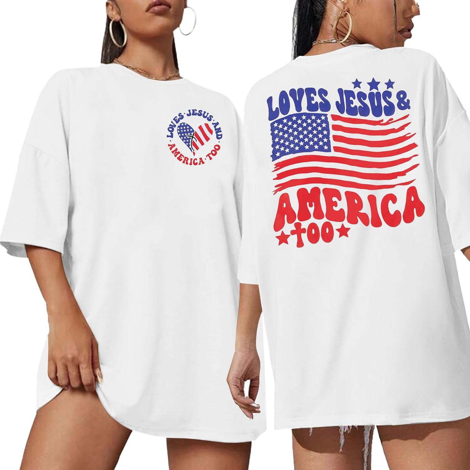 4th of July Oversized Shirts Women Jet Airplane Fighter T-Shirt American Flag Tees USA Patriotic Top