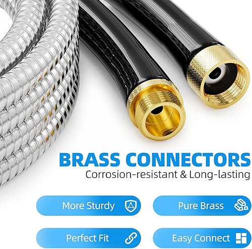 Miniatura 2 de SPECILITE Manguera de agua de jardín de acero inoxidable de 100 pies, tubo flexible y ligero, manguera de agua de metal resistente no expandible con