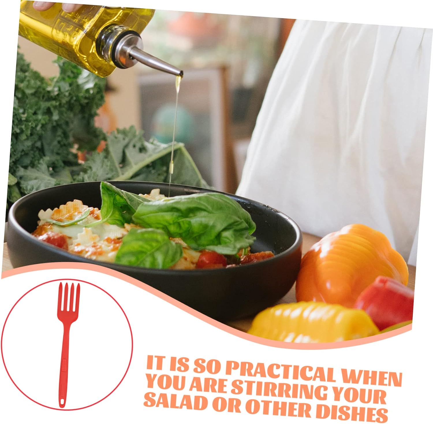 Silicone Pasta Server Fork, Large Reusable Kitchen Food Fork