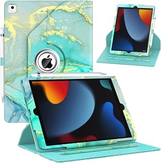 ZoneFoker Schutzhülle für iPad 9. / 8. / 7. Generation, iPad 10,2 Zoll Hülle 2021/2020/2019, 360 Grad drehbarer Ständer, iPad 9 8 7 Gen 10,2 Zoll (25,9 cm), Lederhülle mit Taschen-Design und