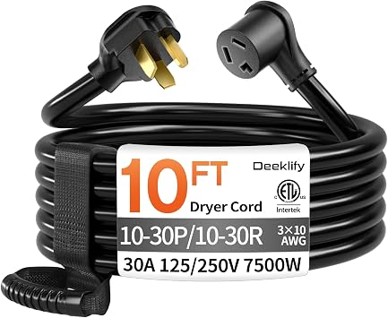 10FT 3 Prong Dryer Extension Cord, 30 AMP 10/3 Gauge, Black | NEMA 10-30P to 10-30R, Pure Copper 3-Wire, Dryer Extension Cord 3 Prong, Waterproof STW Jacket, ETL Listed, Heavy Duty