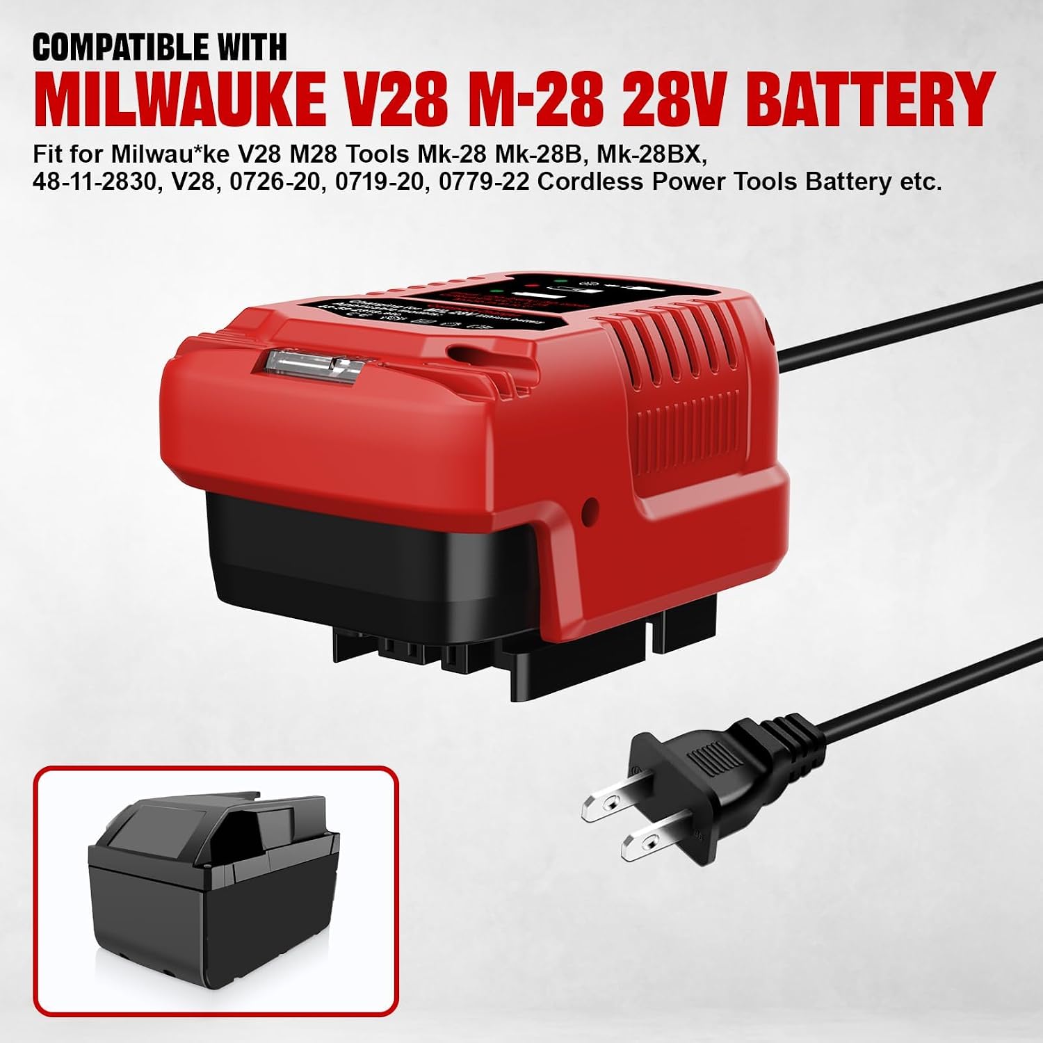 Replacement for Milwaukee M28 Battery Charger, Compatible with Milwaukee 28V Battery Charger 0726-22, 0780-20, 48-11-2830, M28, 0721-21