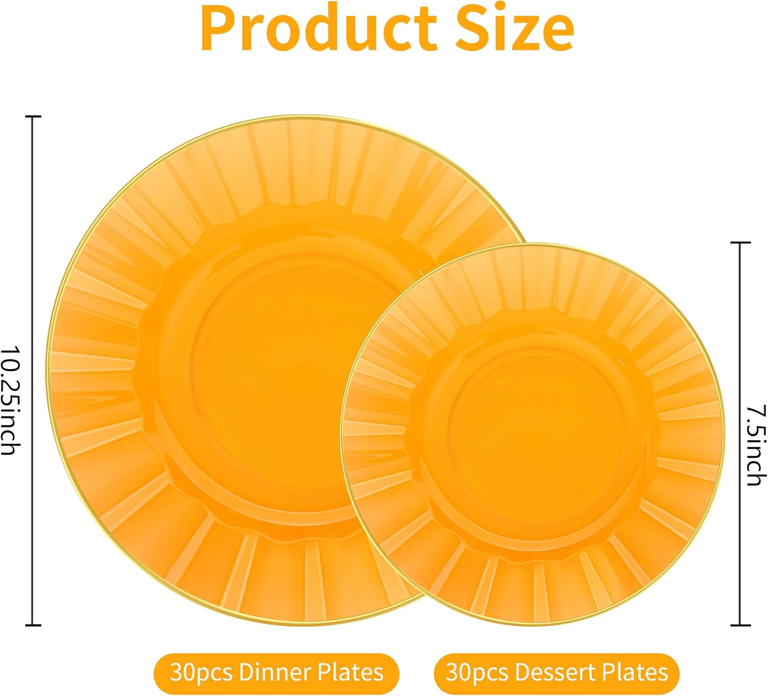 60pcs Orange Plastic Plates with Gold Rim, Clear Orange and Gold Plastic Plates, Fancy Disposable plate, 30 Dinner & 30 Dessert Plate for Party Wedding, Ware Design