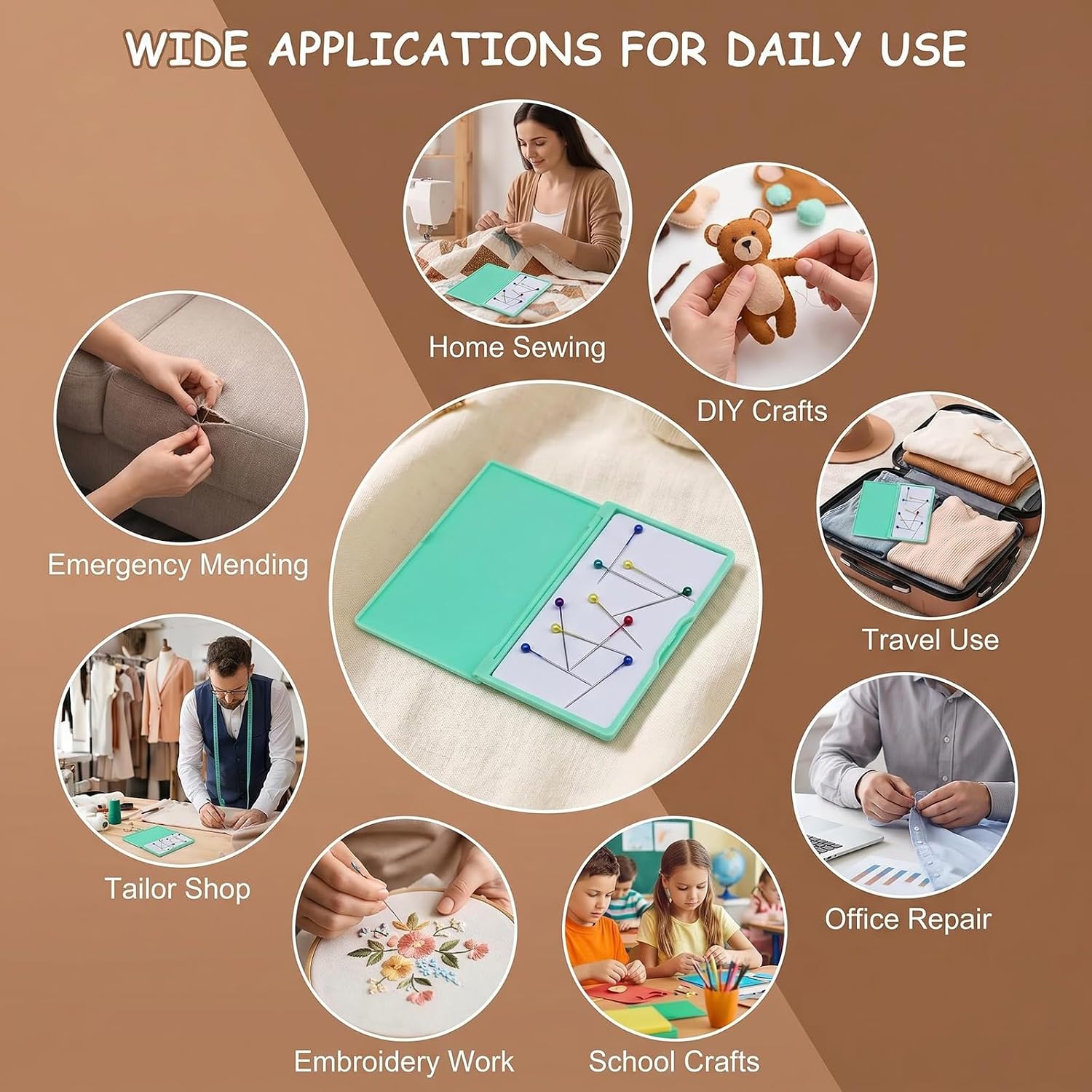Green Magnetic Needle Case, Slim Portable Sewing Needle Holder, Rectangle Sewings Supplies Storage Pin Keeper Organizer for Knitting Crochet Embroidery