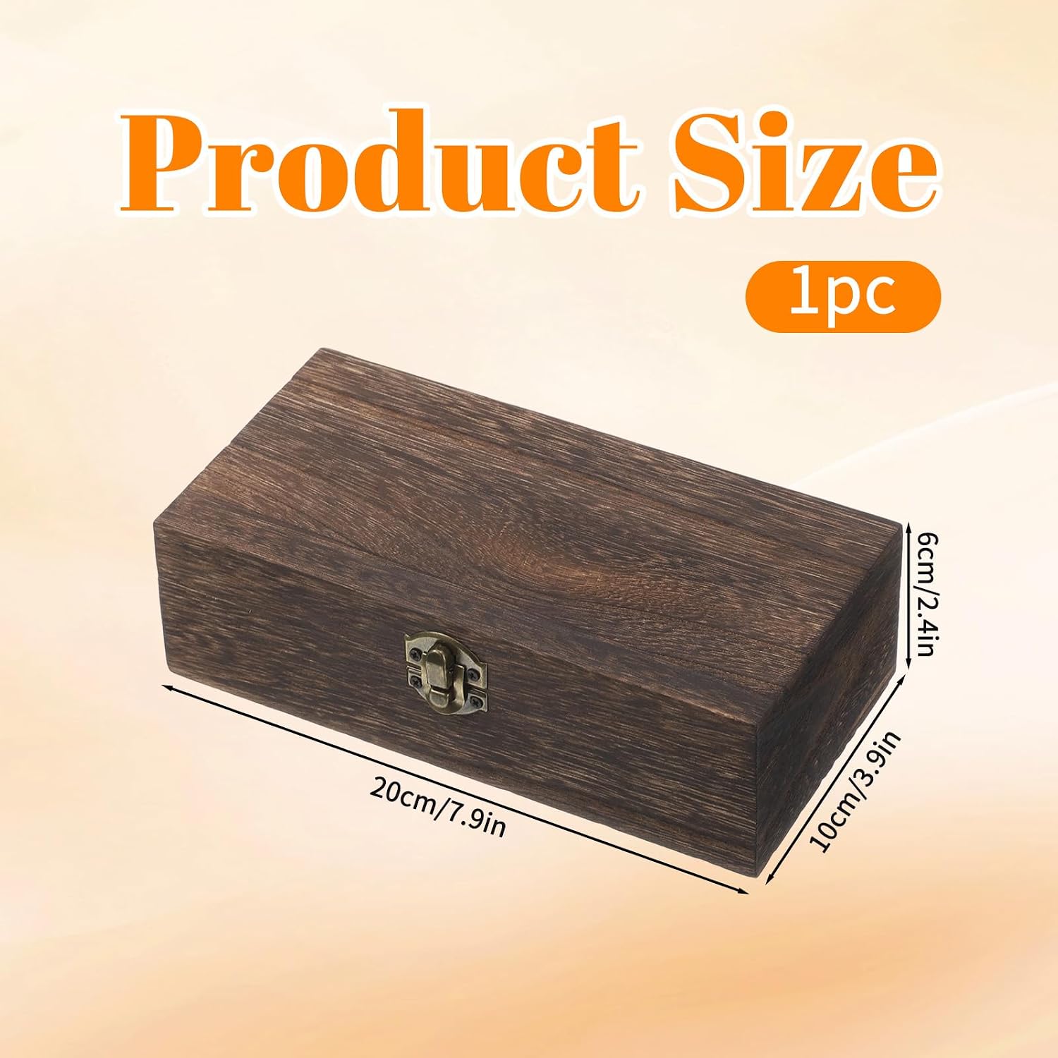 Vintage Wooden Box with Hinged Lid Rectangular Solid Wood Storage Boxes