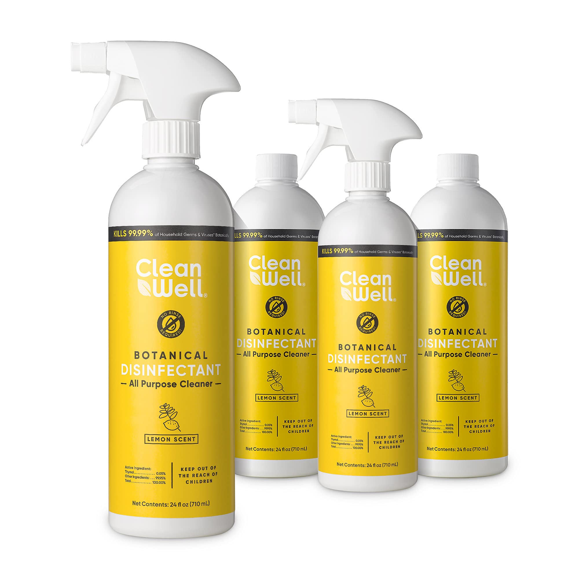 Buy CleanWell Botanical Disinfectant All Purpose Cleaner, Lemon, 24 fl oz (4 PK)Kills 99.9 of
