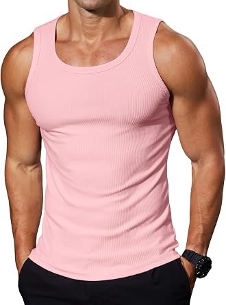 Comdecevis Men's Ribbed Muscle Tank Tops | Soft Stretch Fabric, Fitted Silhouette, Breathable Comfort, Layering Essential, Gym Workouts, Running and Casual Wear