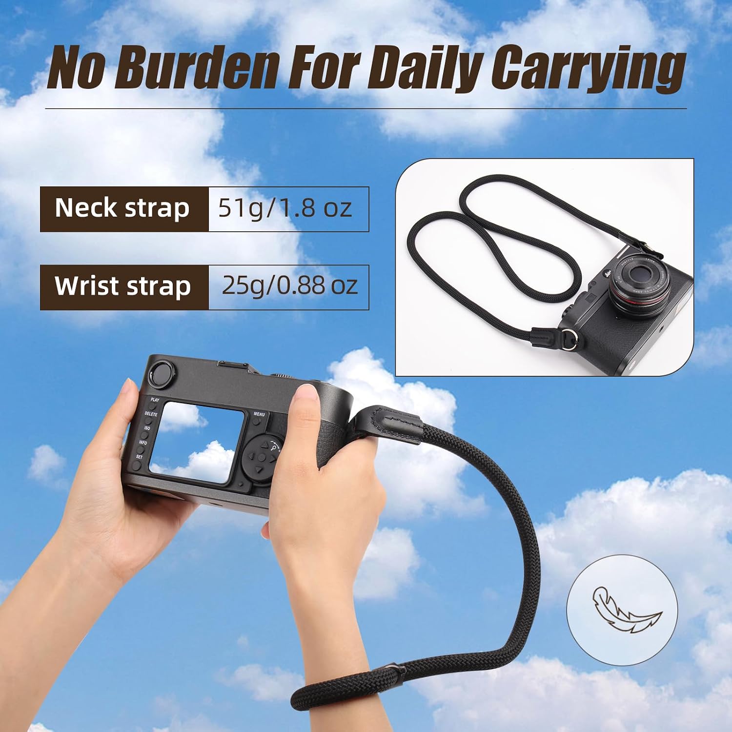 ARVOK 2 Pack Camera Strap with Camera Wrist Strap, 110cm Climbing Rope Camera Strap, Camera Neck Shoulder Strap for Nikon Canon Sony Fuji Micro Single and SLR DSLR Camera