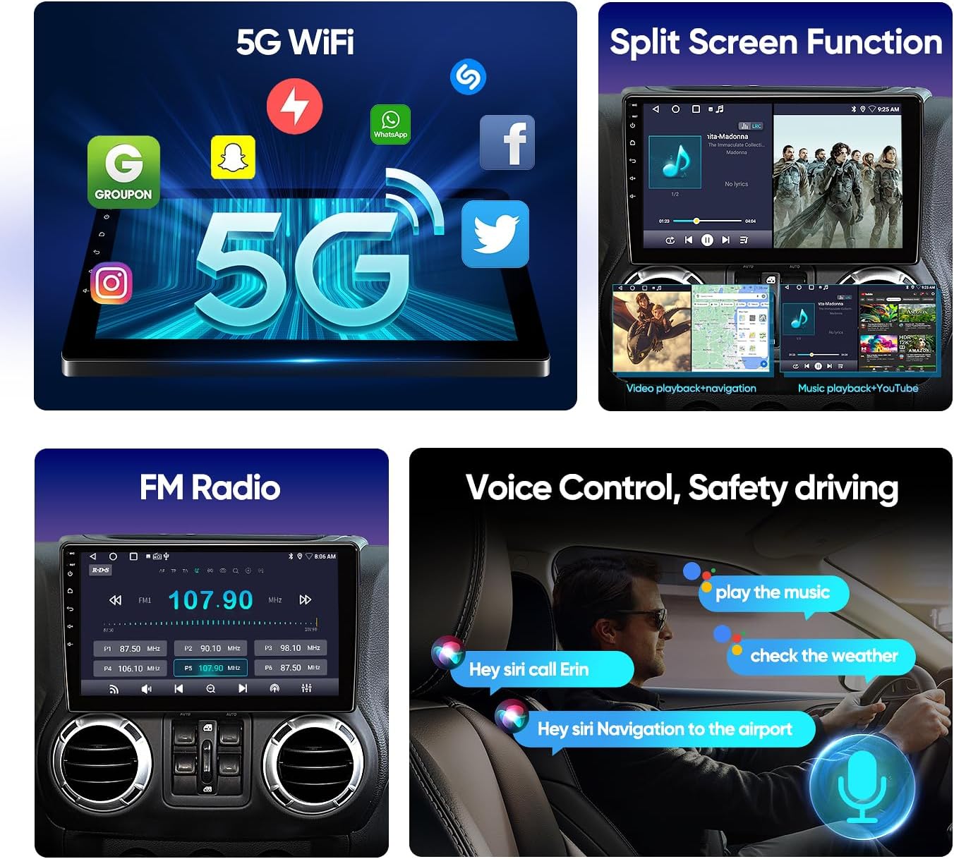 10.2 Inch Car Radio Stereo Upgrade Replacement for Jeep Wrangler/JK 2007-2018 Jeep Patriot 2009-2016 Dodge Ram 2009-2012 with CarPlay/Android Auto/Touch Screen/FM/HD Backup Camera