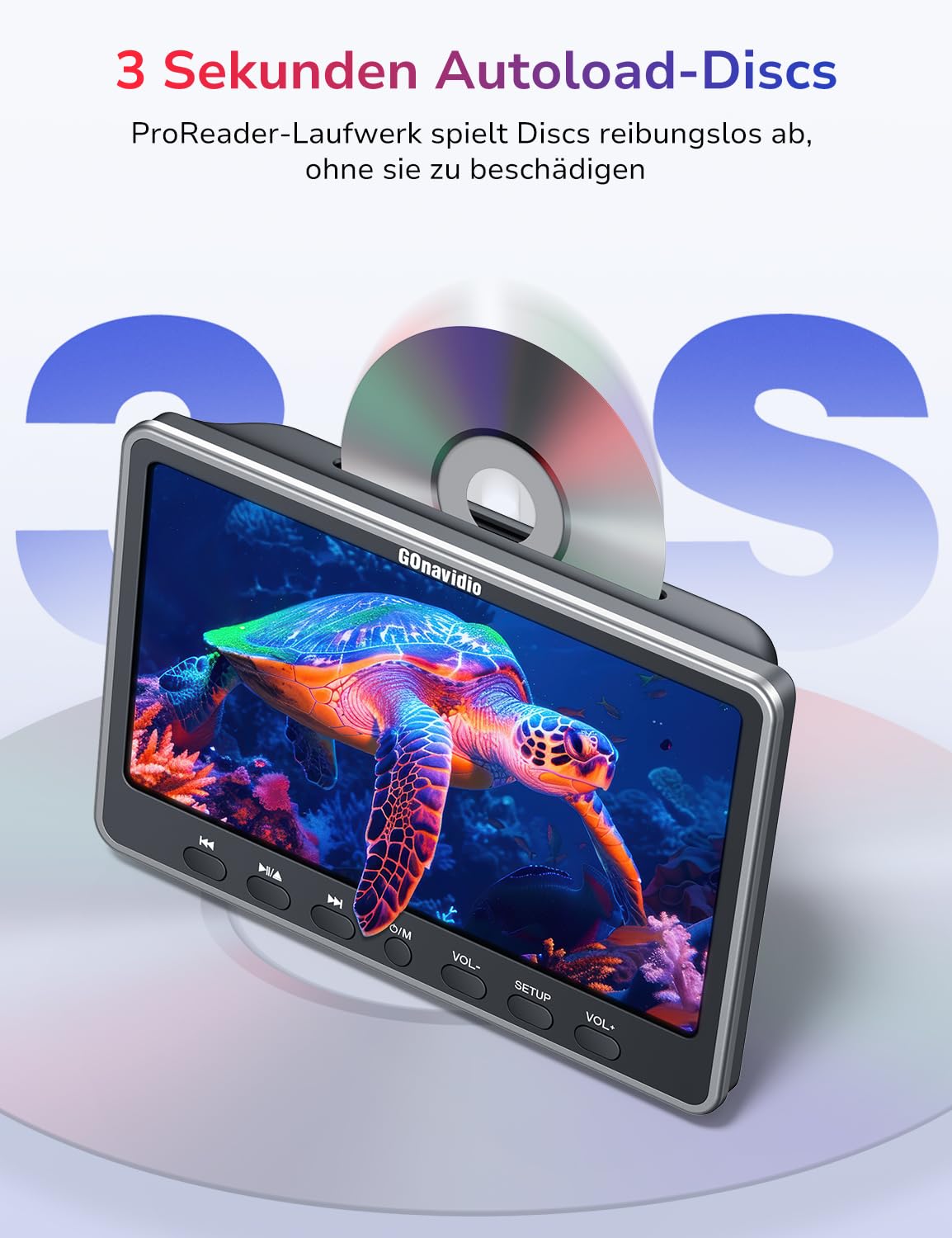 GOnavidio 12" Auto DVD Player mit HDMI-Eingang, Kopfhörer, Montagehalterung, Doppellautsprecher, DVD Player Auto Kopfstütze, Auto Fernseher unterstützt Sync Screen, AV EIN- und Ausgang ohne Akku
