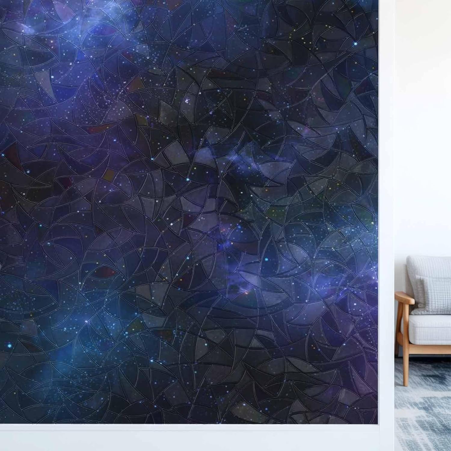 Abstract Starry Sky Window Privacy Film, Blue Black Purple Night Sky Star 3D Stained Glass Window Film Static Window Clings Rainbow Glass Stickers for Bathroom Bedroom Office 29.5''x78.7''