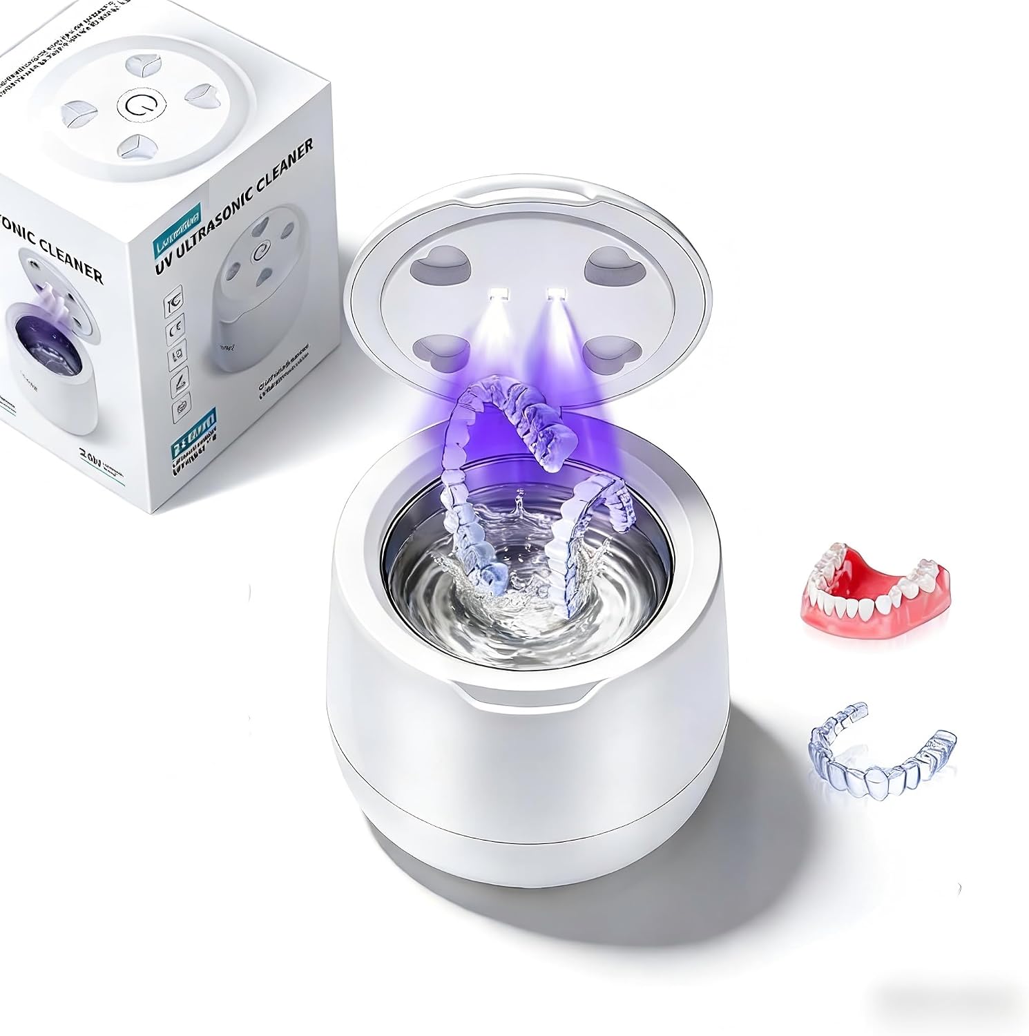 Ultrasonic Retainer Cleaner, 42kHz Dental Cleaning Pod for Dentures, Braces, Mouth Guards, Night Guard, Toothbrush Heads, Jewelry, Aligner,US19V07