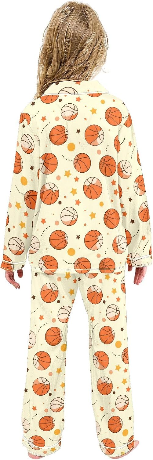 Kids Casual Satin Wear Set Basketball Five-pointed Star Pattern Unisex Relaxed Fit Clothing