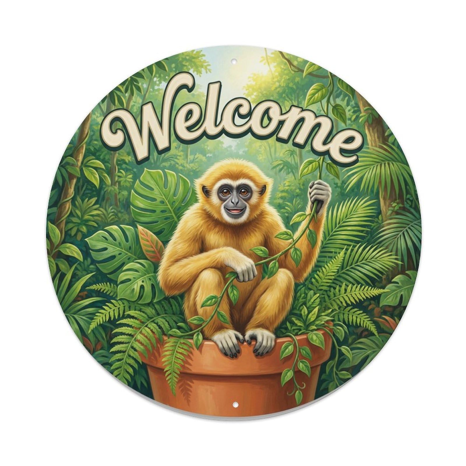Welcome Gibbon Vine Swing Metal Tin Sign