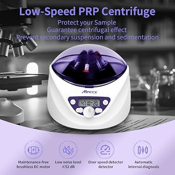 Lab PRP Benchtop Centrifuge Machine, Speed Range from 300-5000RPM, Rotor for 1.5-5mL/7mL/10mL/15mL/ x6 Tubes, Max. RCF 2600xg Low Speed PRF Benchtop Centrifuge, CEN-001