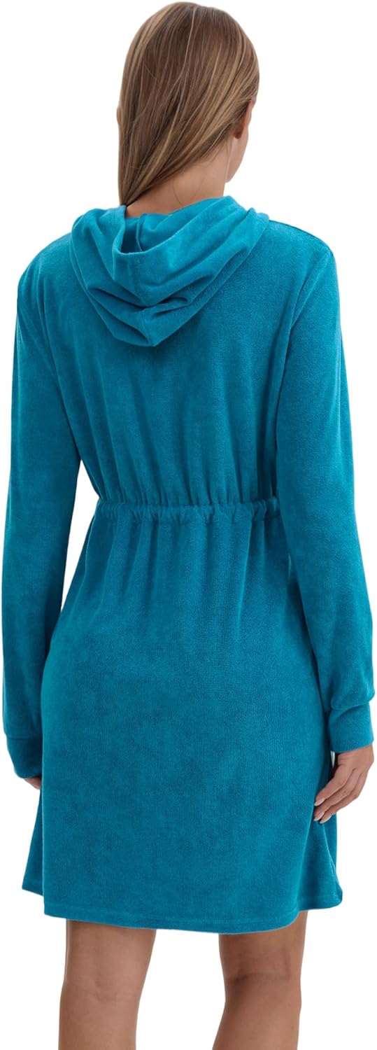 Women Terry Cloth Zipper Robe Zip Up Bathrobes with Pockets Hooded Cotton Housecoat Nightgown Loungewear Sleepwear