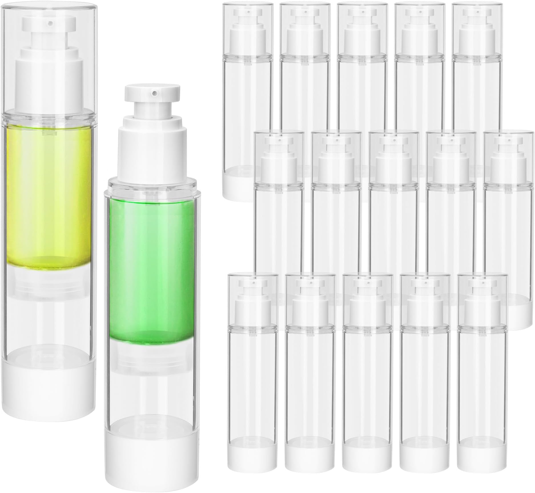 12 Pack Empty Airless Pump Bottle 50 ML Refillable Vacuum Press Pump Bottles Mini Clear Travel Lotion Pumps Bottle for Foundation, Essence, Lotion