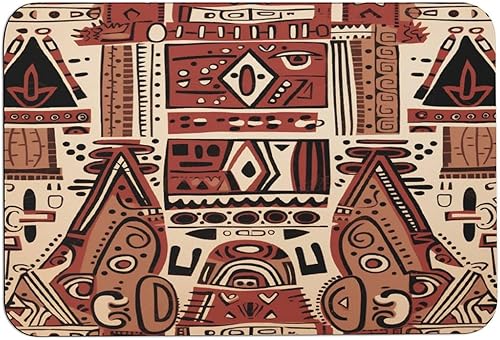 Tapetes de baño para baño, color rojo, beige, marrón oscuro, patrón de tribu secreta, estilo bohemio, absorbente de agua, antideslizante, alfombra