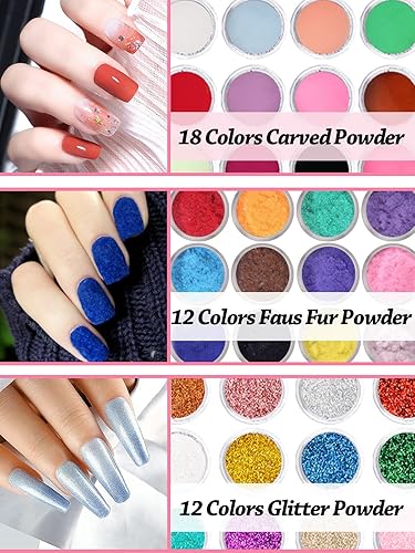 Miniatura 2 de Kit de uñas acrílicas de 42 colores con taladro y luz UV, kit de polvo acrílico para uñas con purpurina y monómero líquido con bolsa de