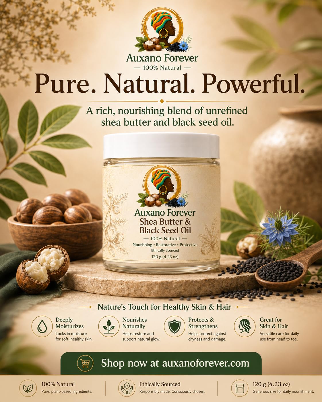 Shea Butter & Black Seed Oil 120g — Raw Organic Unrefined Blend for Skin & Hair | Natural Nourishing Restorative Moisturizer | Antioxidant Rich Body Butter for Dry Skin image 2