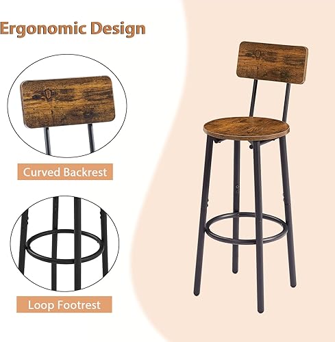 Miniatura 5 de GNIXUU Juego de mesa de pub de 3 piezas, mesa de bar redonda pequeña de 2 niveles y 2 taburetes de bar con respaldo, mesa de altura de barra y