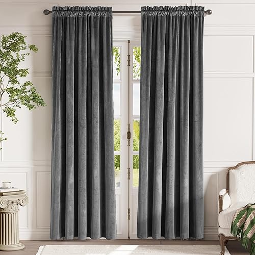 Cortinas opacas de terciopelo con ranura para cortinero, 2 cortinas