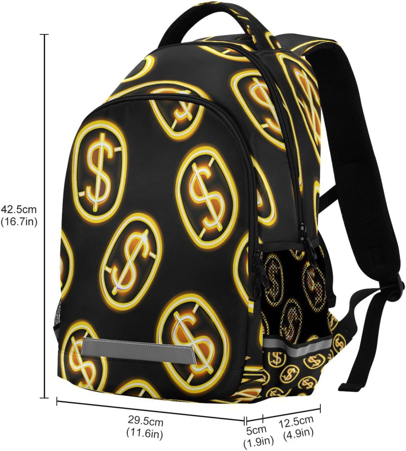 ALAZA Neon Yellow Coin with Dollar Sign Pattern on Black Backpacks Travel Laptop Daypack School Book Bag for Men Women Teens Kids image 3