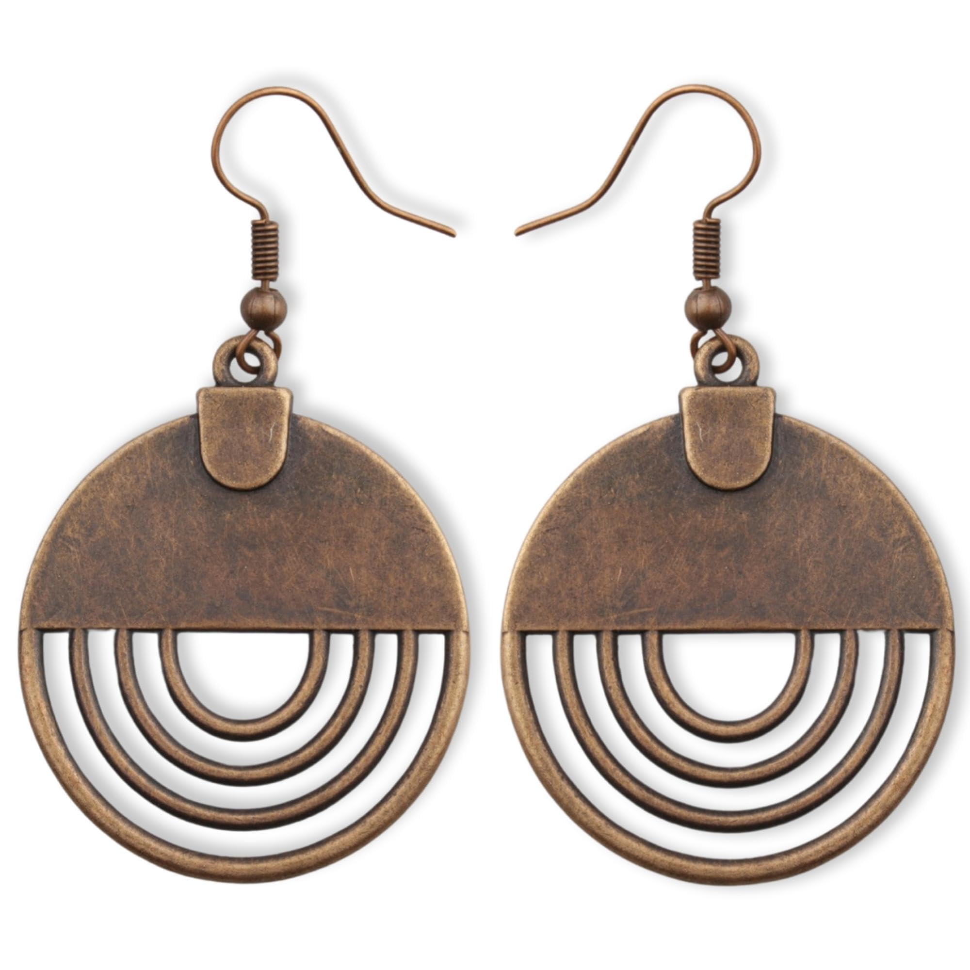 Vintage Country Western Jewelry for Women: Dangle Boho Turquoise & Bronze Patina Earrings with Long Copper Tassel Chains | Dangle Earring Set, Cowgirl Style Geometric Concert Festival