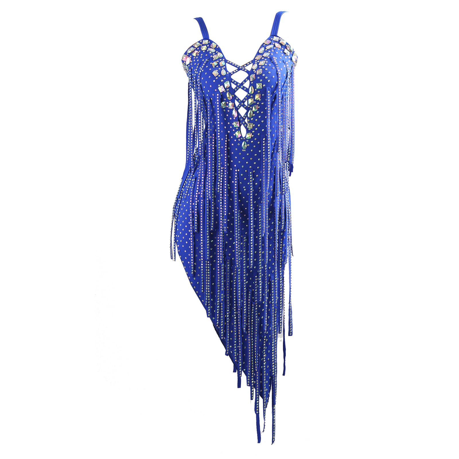 LIUHUO Latein-Tanzkleid, Ballsaal, Wettkampfkleid, Damen, Blau | Tango Ballsaal Tanzkostüm Fransen Flapper ärmellos glänzend Diamant rückenfrei