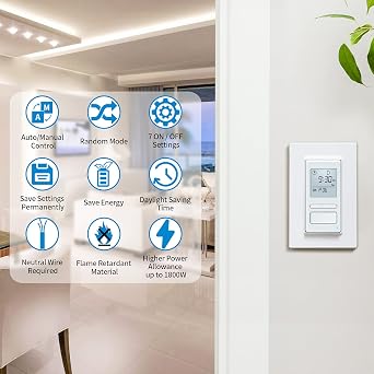 Ortis 7 Day Programmable in-Wall Timer Switch, Sunrise/Sunset Automatic Control and Random Security Mode, Digital Light Switch Timer Indoor with LCD Display for Lights/Fans, Neutral Wire Required