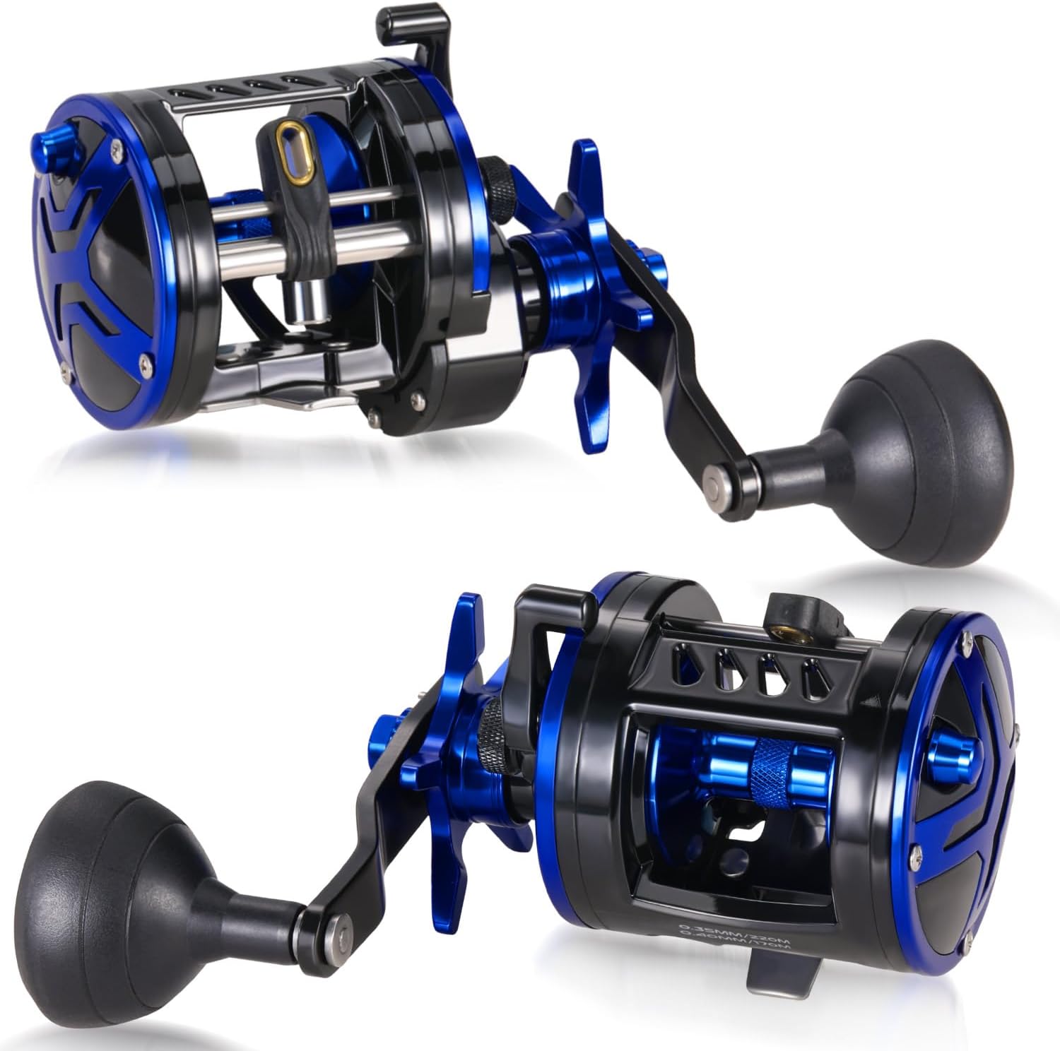 Burning Shark Baitcasting Fishing Reel, Smooth Powerful Round Baitcaster Reel, Saltwater Inshore Surf Trolling Reel, Conventional Reel for Catfish, Musky, Bass, Pike