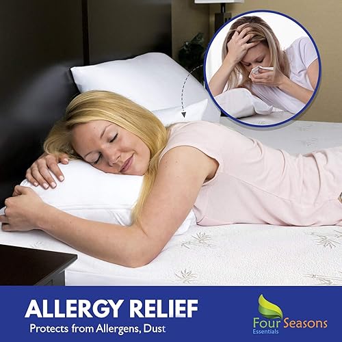 Miniatura 7 de Paquete de 2 artículos protector de colchón de bambú tamaño Queen + protectores de almohada de bambú Queen (2 piezas)