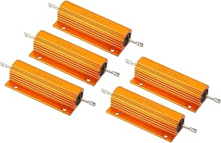 PATIKIL 100W 40 Ohm Aluminum Shell Resistor, 5 Pack Aluminum Housing Resistor Housed Case Wirewound Resistors Screw Tap Power Resistor, Golden