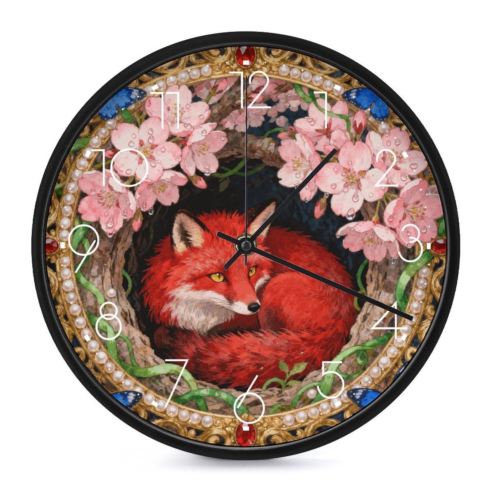 Horloge murale de salon moderne Fox Fern Bloom silencieuse pour chambre